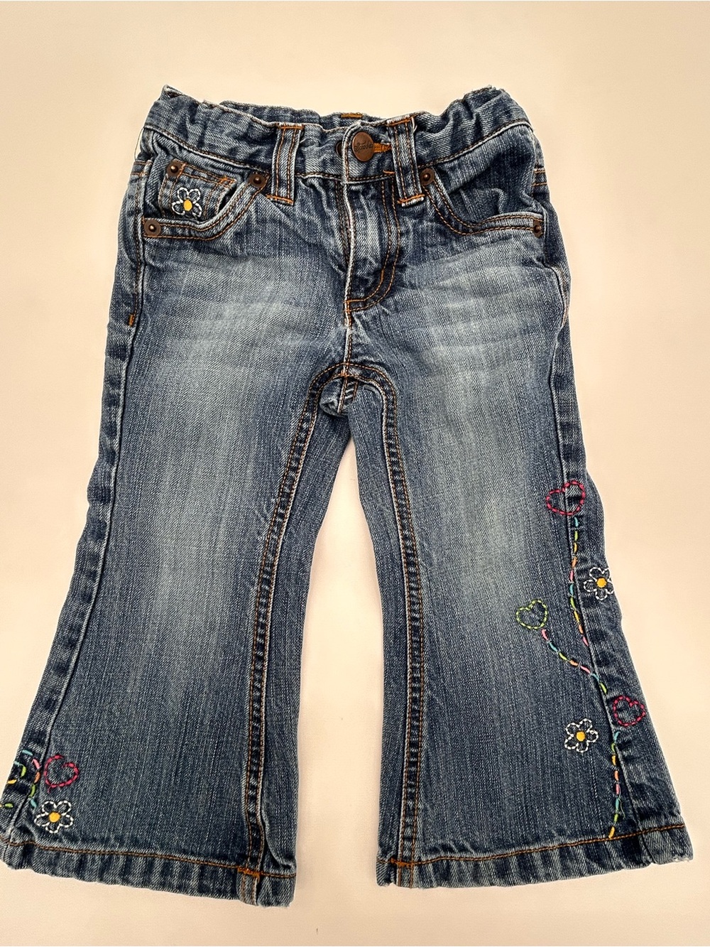 Girls Blue Embroidered Denim Flare Jeans by Sprockets Size 2T